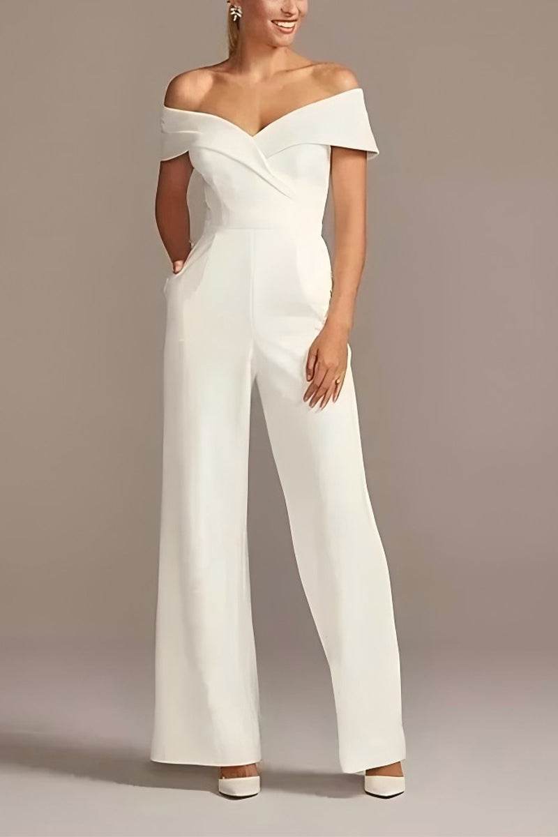 Off The Shoulder Floor Length Elastic Cloth Wedding Jumpsuit CW3566 - COCOMELODY